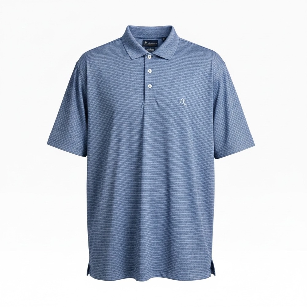 Rhoback Mens Performance Polo Shirt L Blue White Houndstooth Short Sleeve Golf